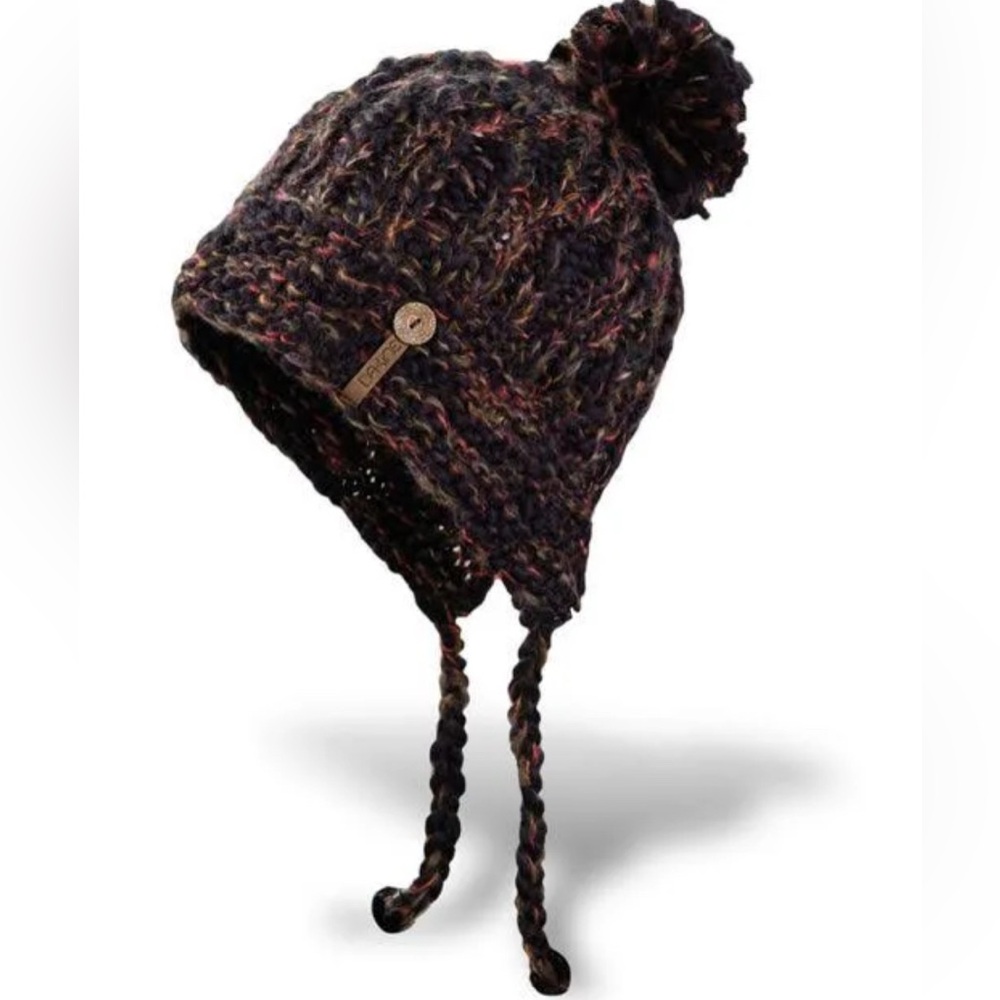 Dakine Black and Brown Pom Beanie with Earflaps